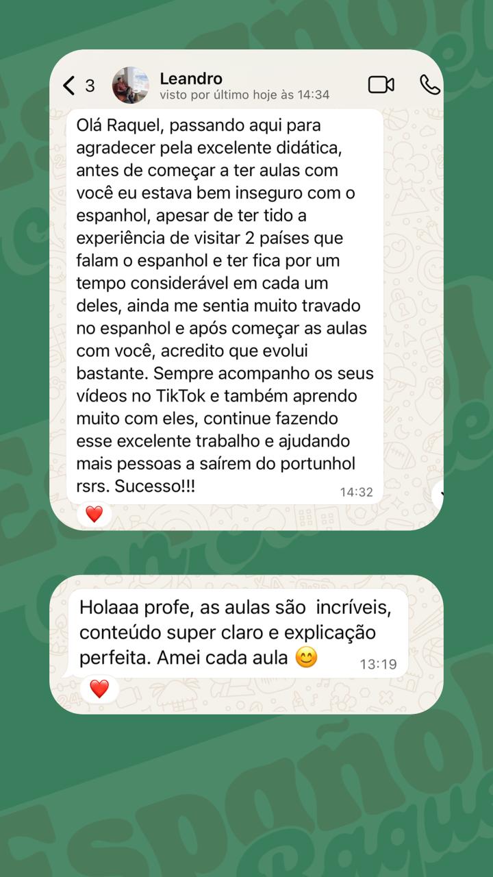 Depoimento mencionando progresso consistente em espanhol